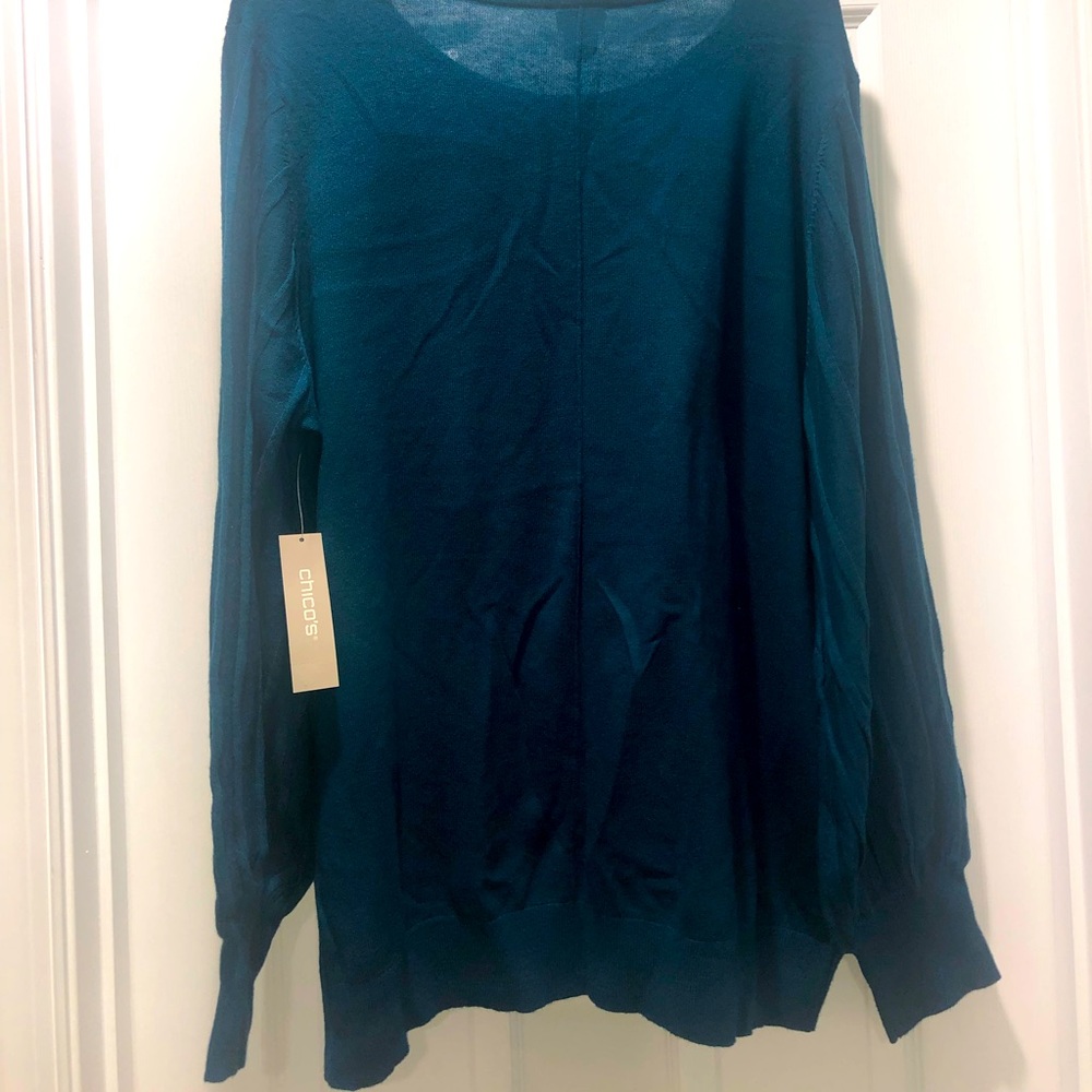 NWT Chico's teal pleat sleeve sweater size 4/18